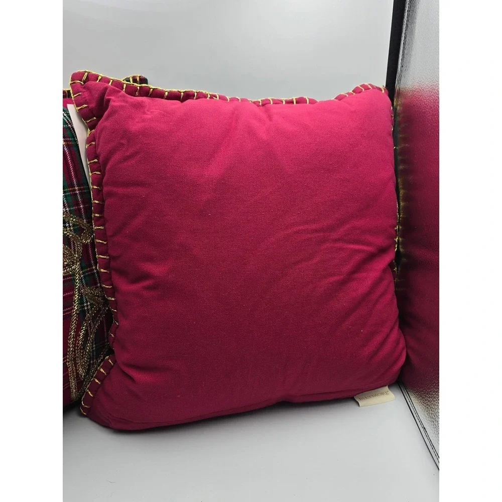 Biltmore Christmas Pillow Red Plaid Deer Antler‎ Beaded Decorative 18x18Set of 2